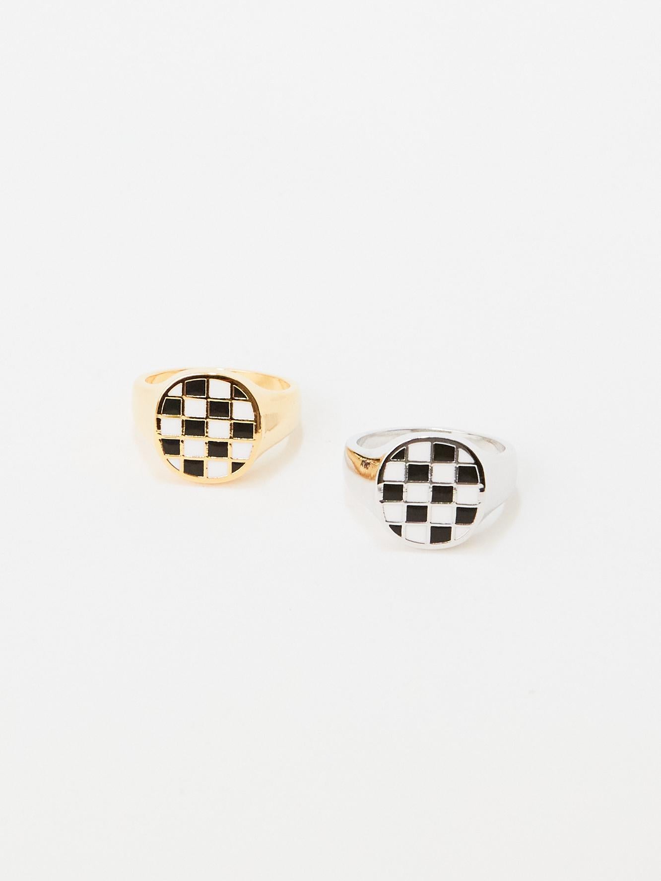 Bold Checkerboard Signet Ring (2colors)