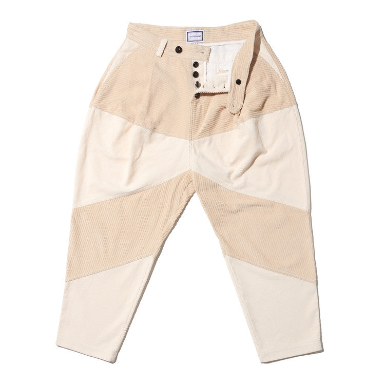 MIXED CORDUROY PATTEN BAGGY PANTS - IVORY (MEDIUM)