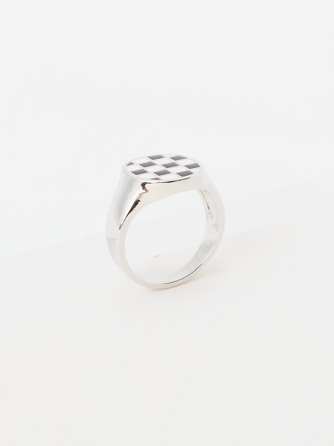 Bold Checkerboard Signet Ring (2colors)
