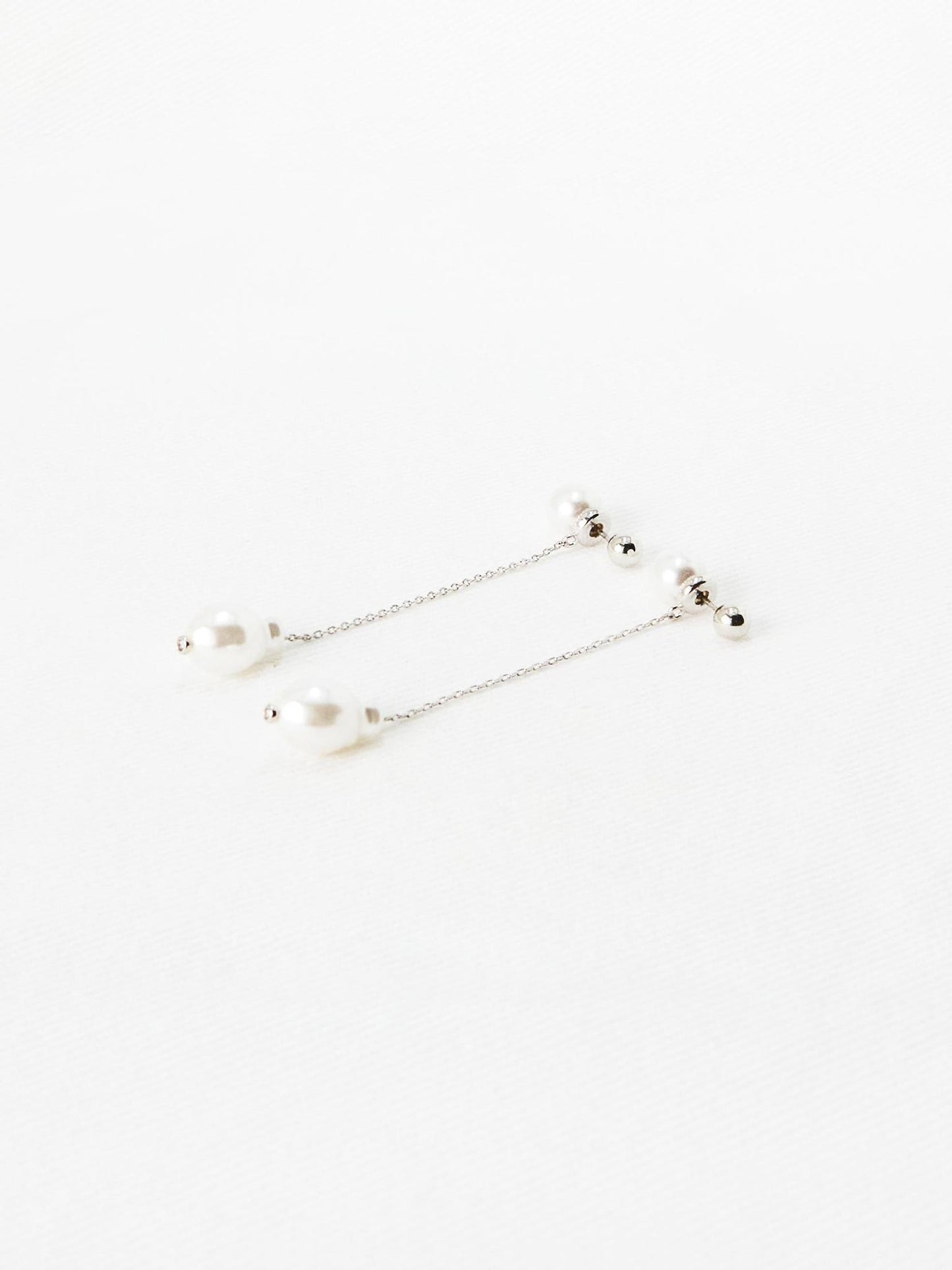Silver Long Pearl Drop Earring
