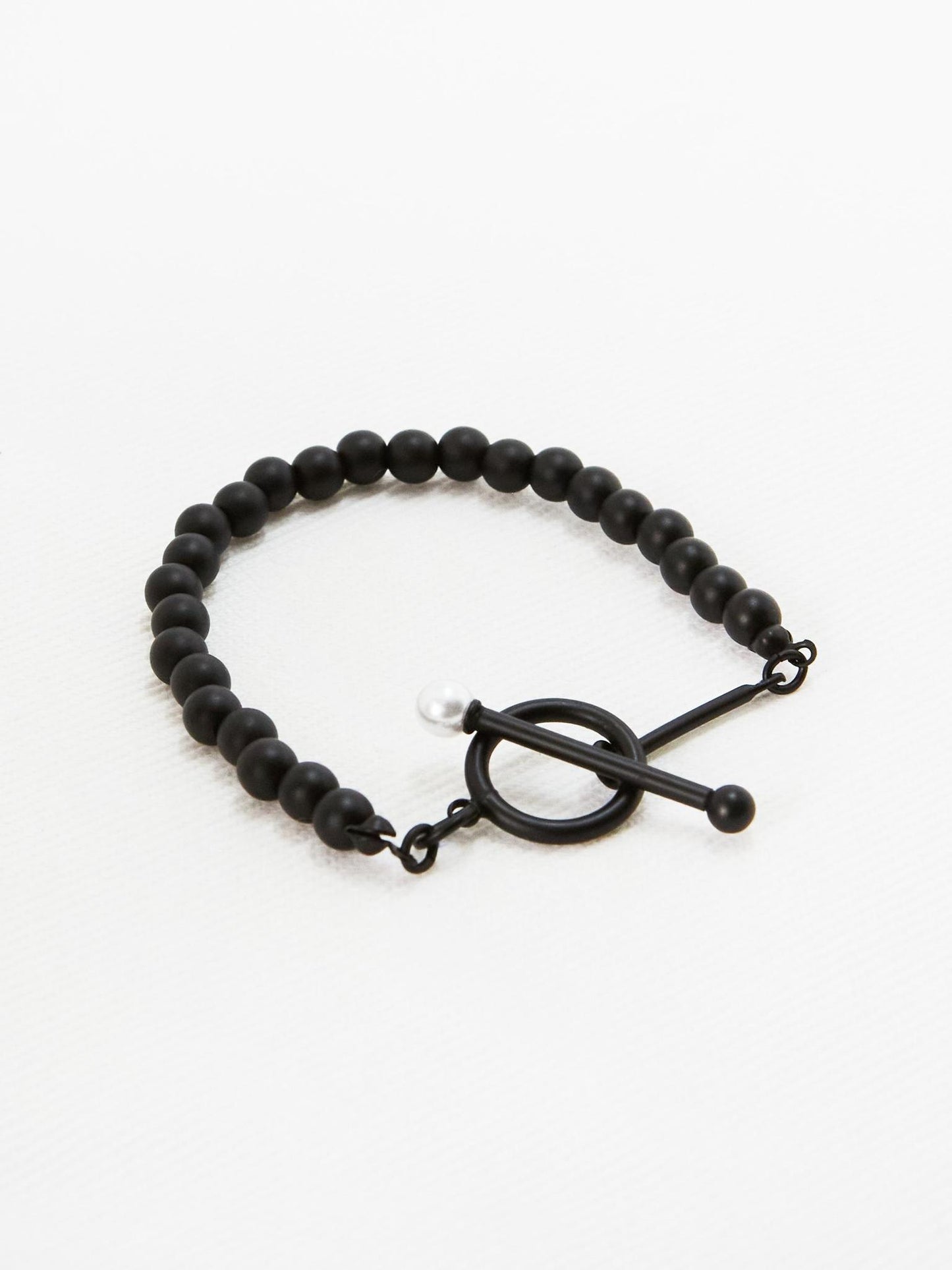 Black Sphere and Pearl Toggle Bracelet