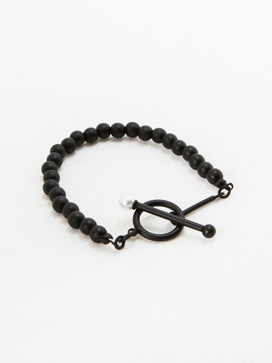 Black Sphere and Pearl Toggle Bracelet