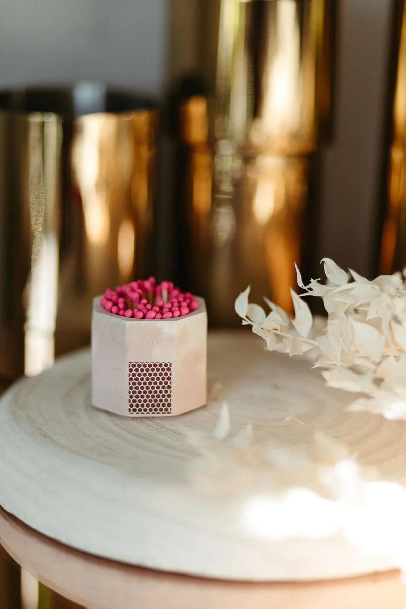 Tenn Prairie Pink & White Match Holder w/ Striker and Pink Matches