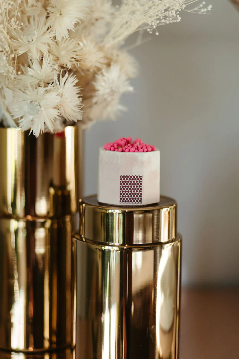 Tenn Prairie Pink & White Match Holder w/ Striker and Pink Matches