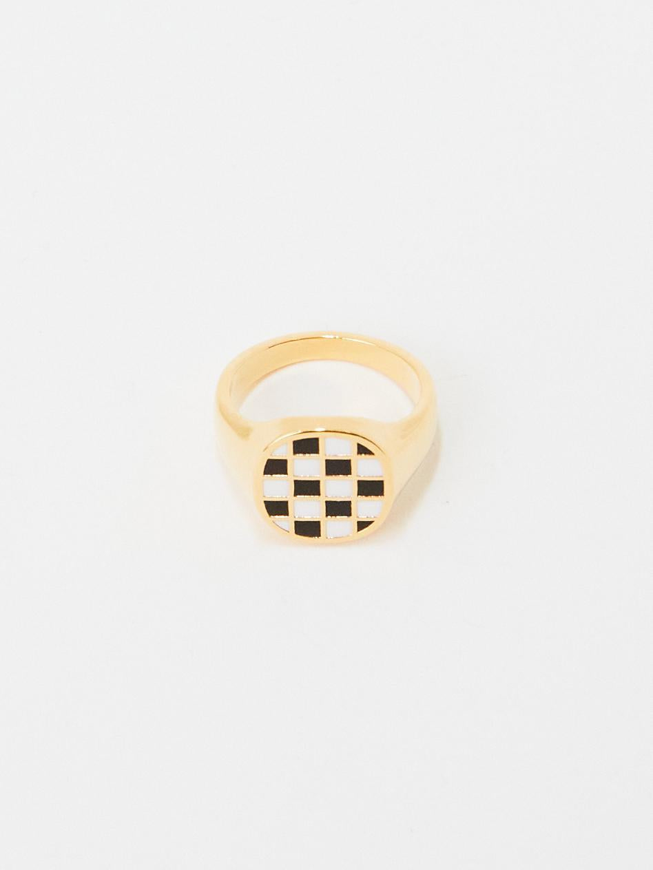 Bold Checkerboard Signet Ring (2colors)
