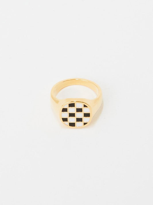 Bold Checkerboard Signet Ring (2colors)