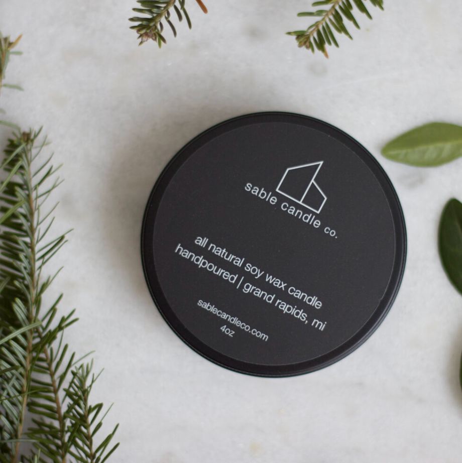 pine + scotch mini tin candle