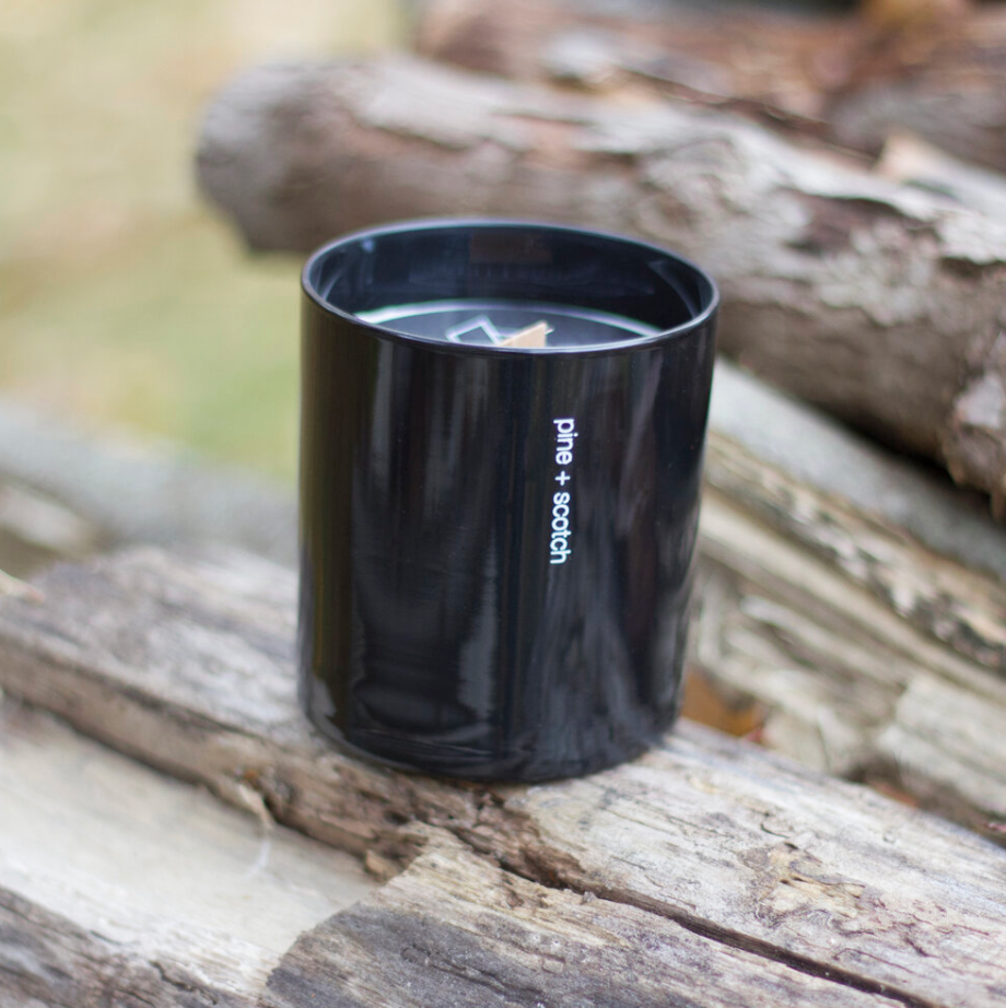 pine + scotch tumbler candle