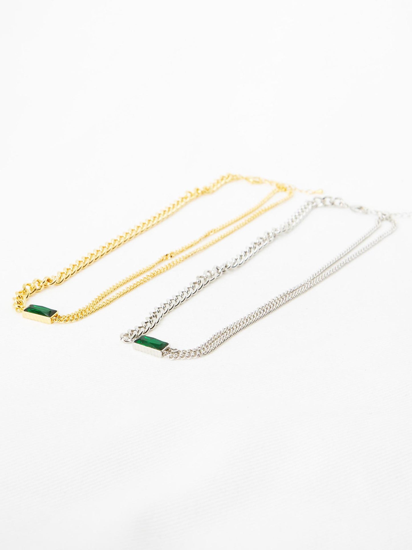 Double Chain Green Charm Necklace
