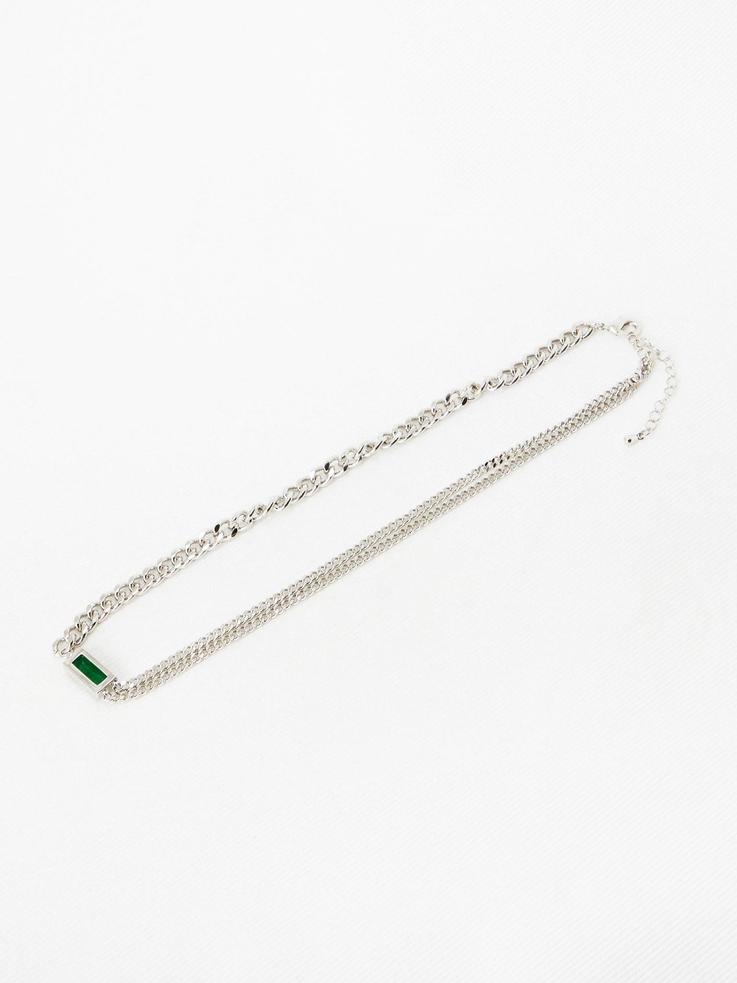 Double Chain Green Charm Necklace
