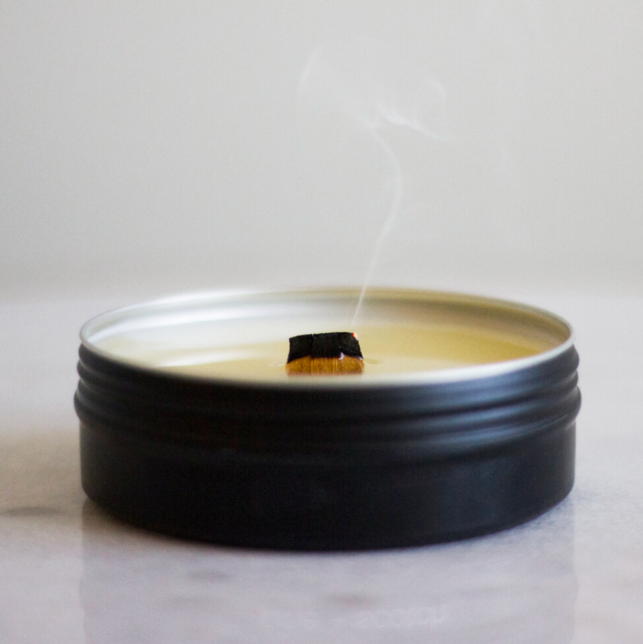 pine + scotch mini tin candle