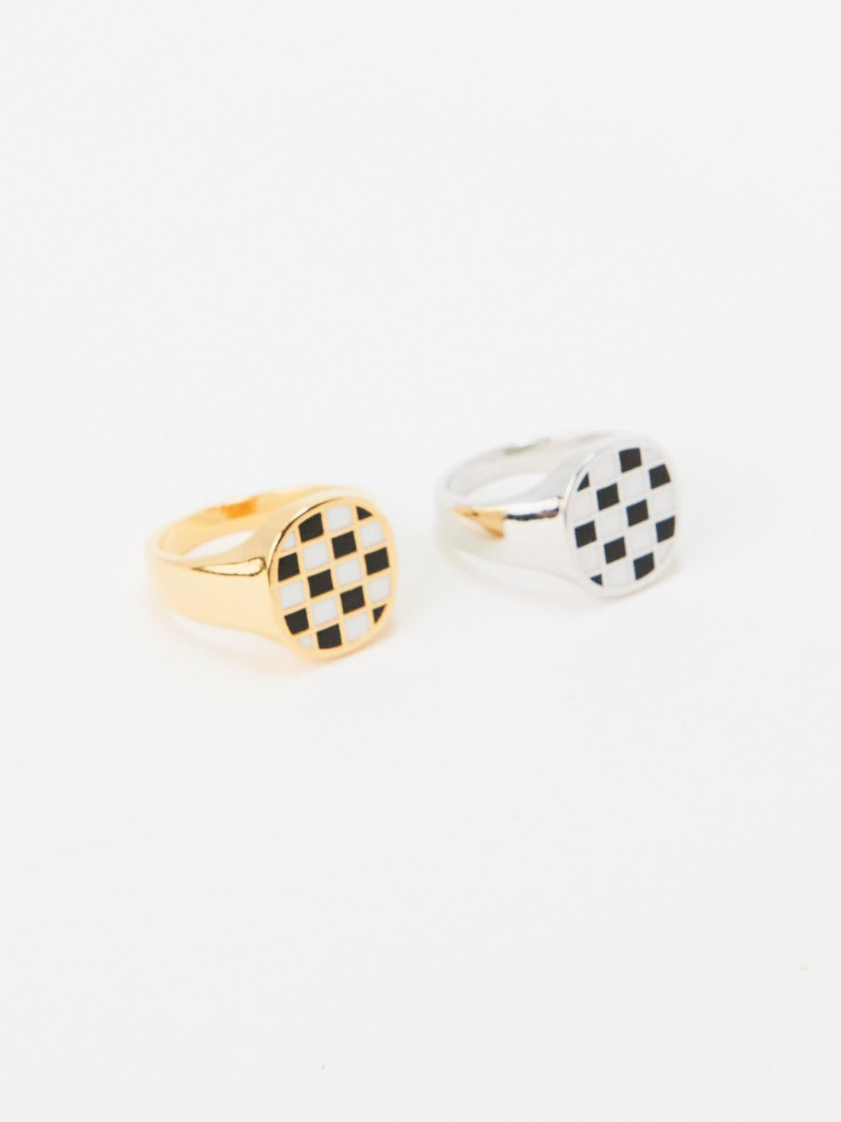 Bold Checkerboard Signet Ring (2colors)