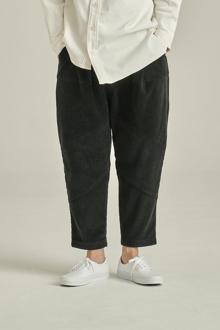 MIXED CORDUROY PATTEN BAGGY PANTS - BLACK (M/L)