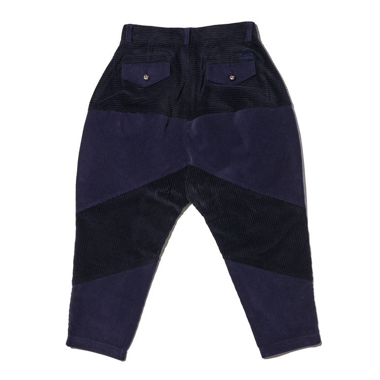 MIXED CORDUROY PATTEN BAGGY PANTS - NAVY (M/L)