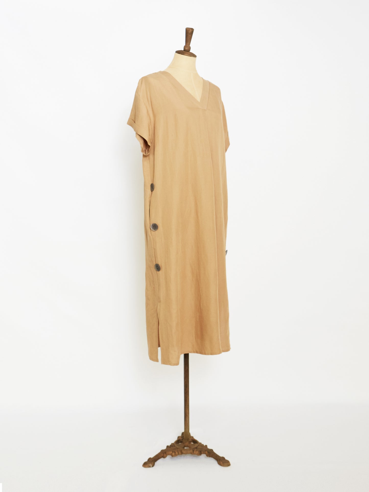 The Side Button Dress (Beige)