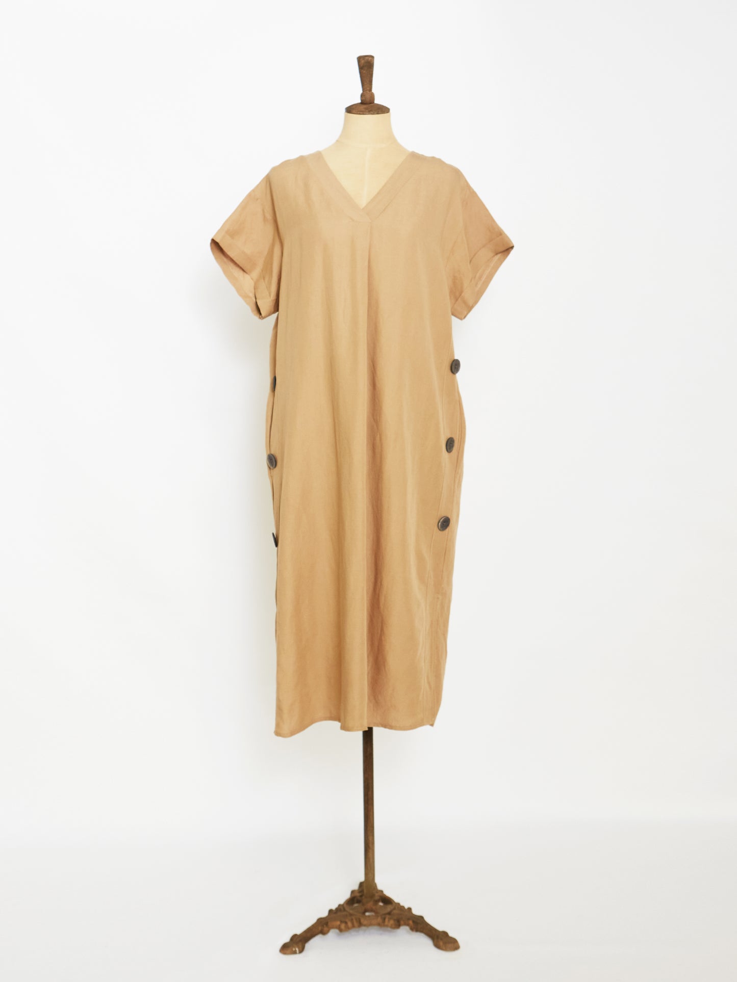 The Side Button Dress (Beige)