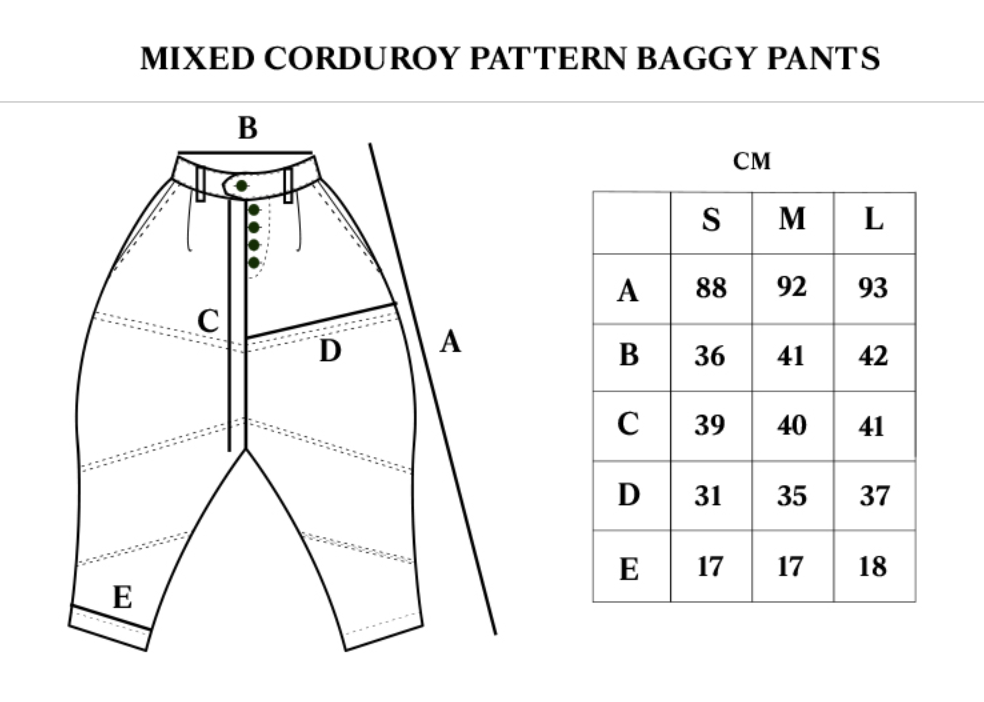 MIXED CORDUROY PATTEN BAGGY PANTS - BLACK (M/L)