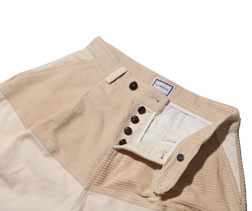 MIXED CORDUROY PATTEN BAGGY PANTS - IVORY (MEDIUM)