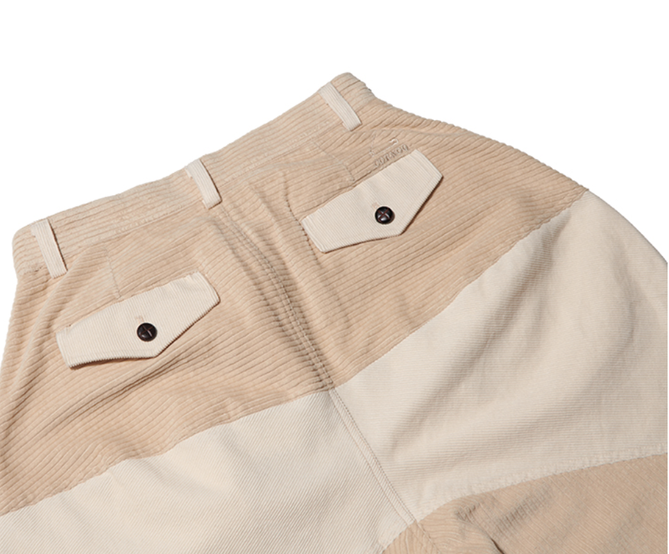 MIXED CORDUROY PATTEN BAGGY PANTS - IVORY (MEDIUM)