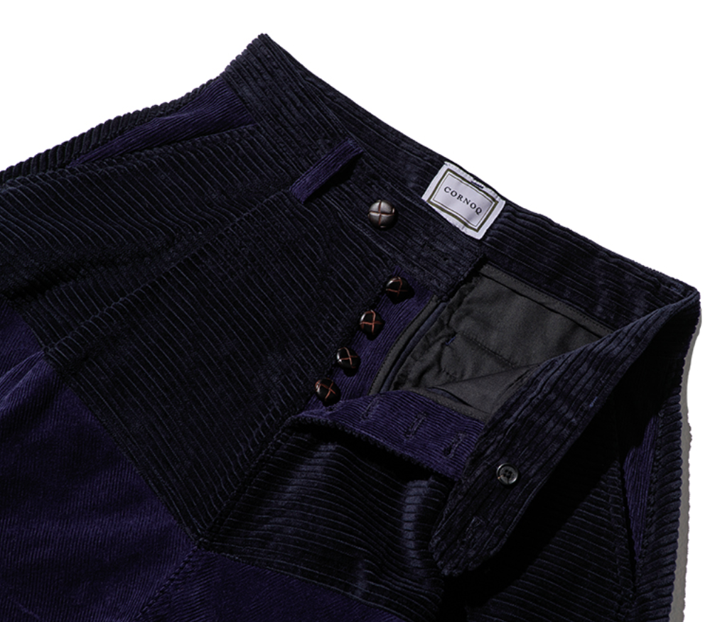 MIXED CORDUROY PATTEN BAGGY PANTS - NAVY (M/L)
