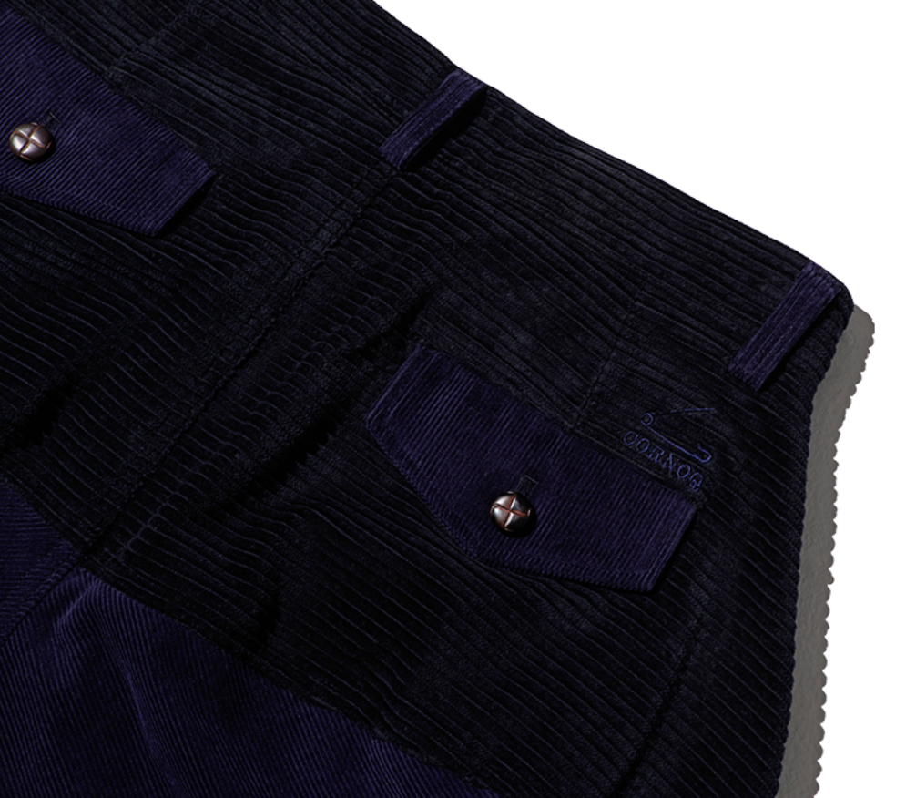MIXED CORDUROY PATTEN BAGGY PANTS - NAVY (M/L)