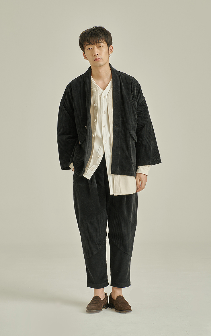 VINTAGE CASUAL CORDUROY ROBE - BLACK (M)
