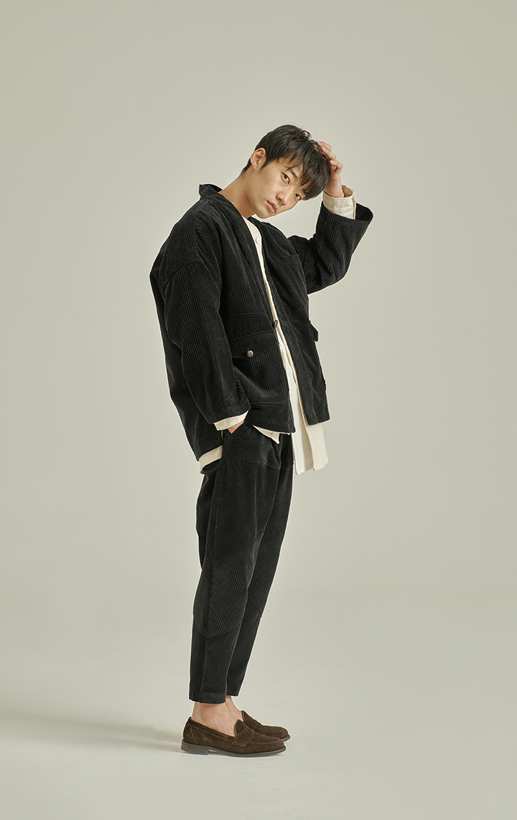 VINTAGE CASUAL CORDUROY ROBE - BLACK (M)