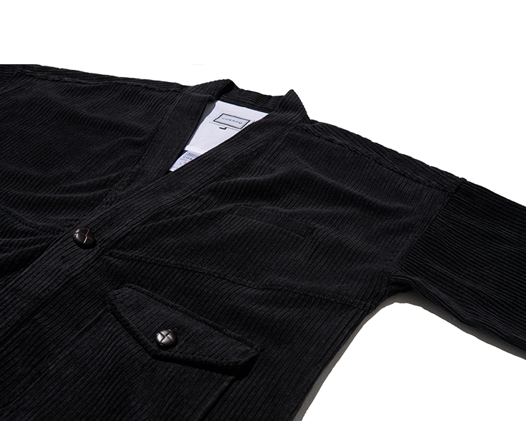 VINTAGE CASUAL CORDUROY ROBE - BLACK (M)