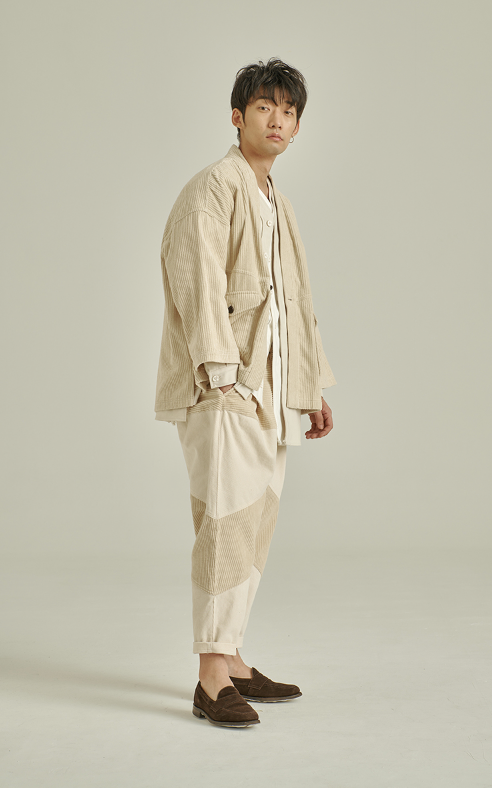 VINTAGE CASUAL CORDUROY ROBE - IVORY (M/L)