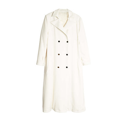 Double-breasted Lamb-like Fabric Coat (White)