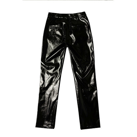 Zipper Pu Straight Trousers (Black)