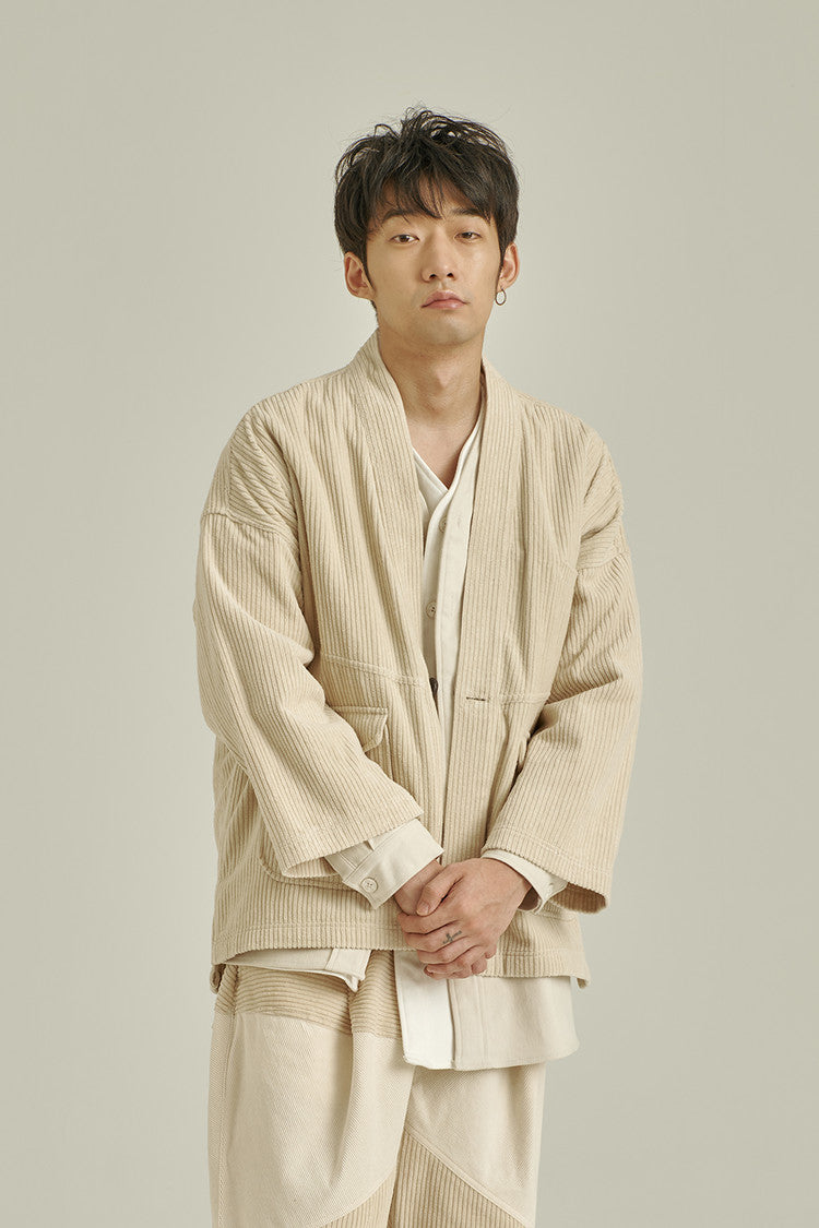 VINTAGE CASUAL CORDUROY ROBE - IVORY (M/L)