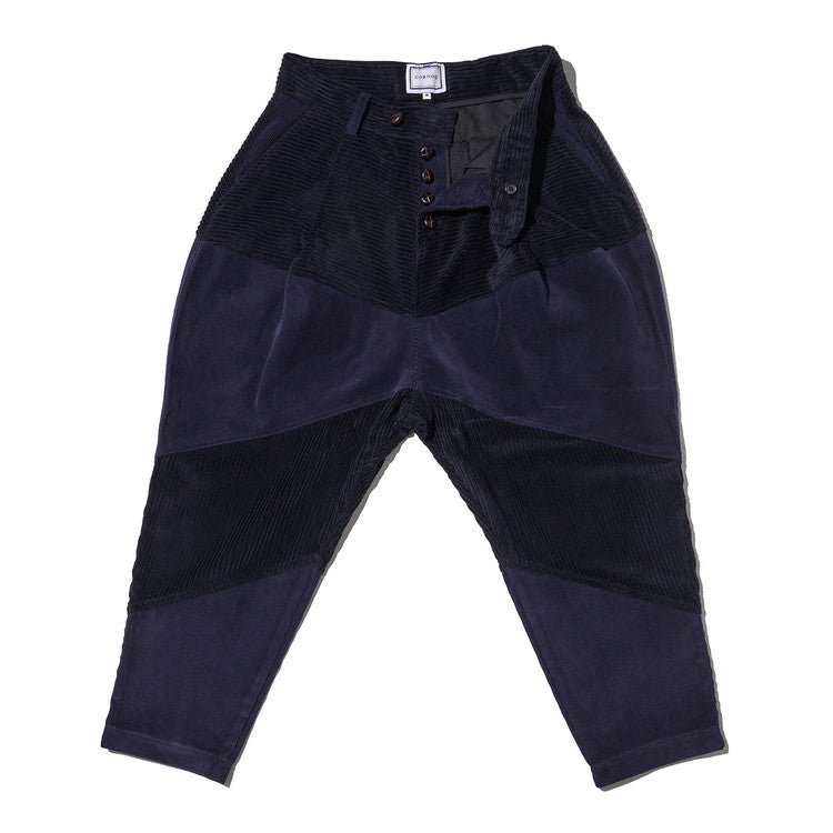 MIXED CORDUROY PATTEN BAGGY PANTS - NAVY (M/L)