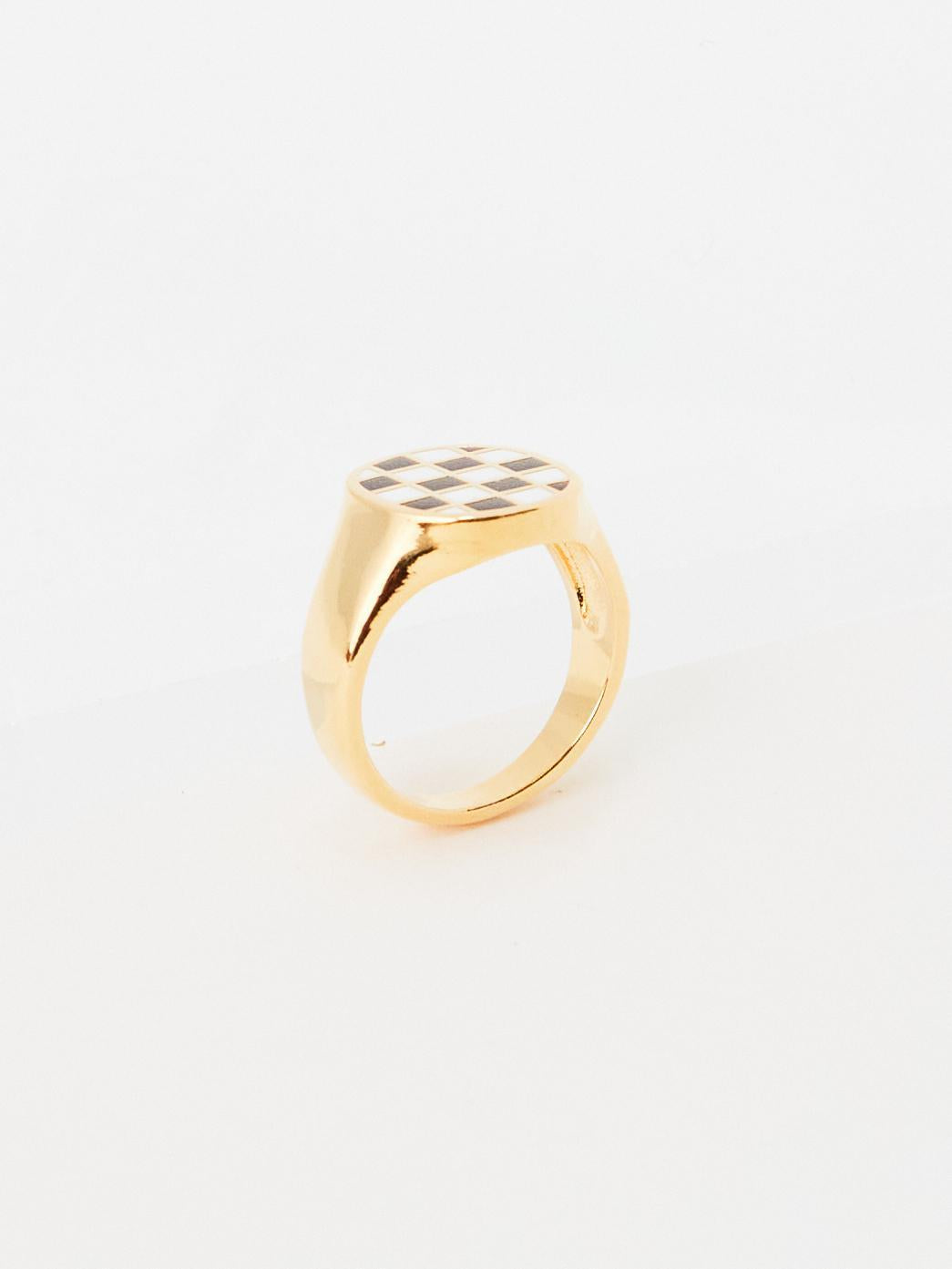 Bold Checkerboard Signet Ring (2colors)