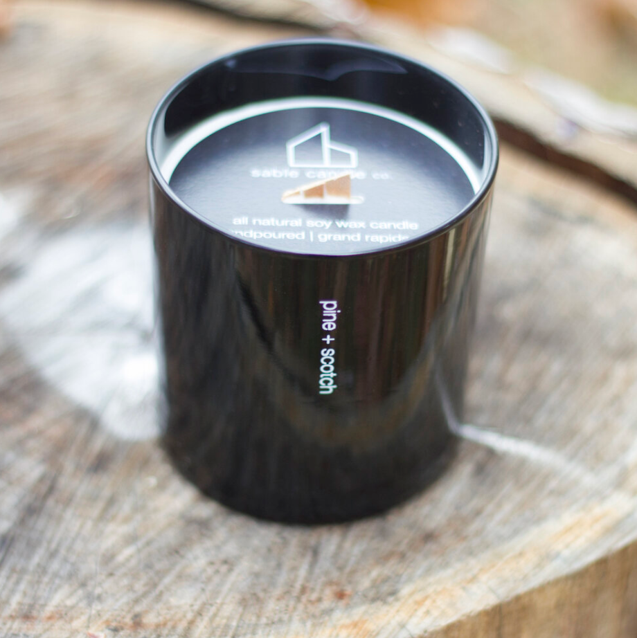 pine + scotch tumbler candle