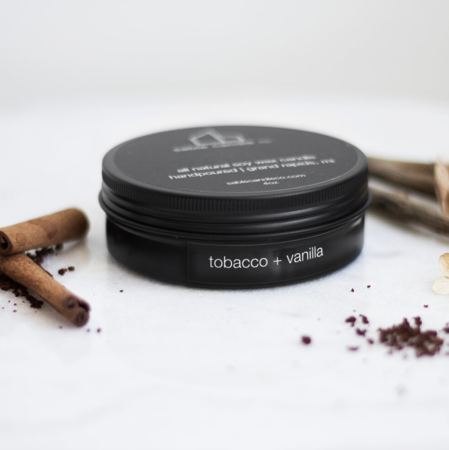 tobacco + vanilla mini tin candle