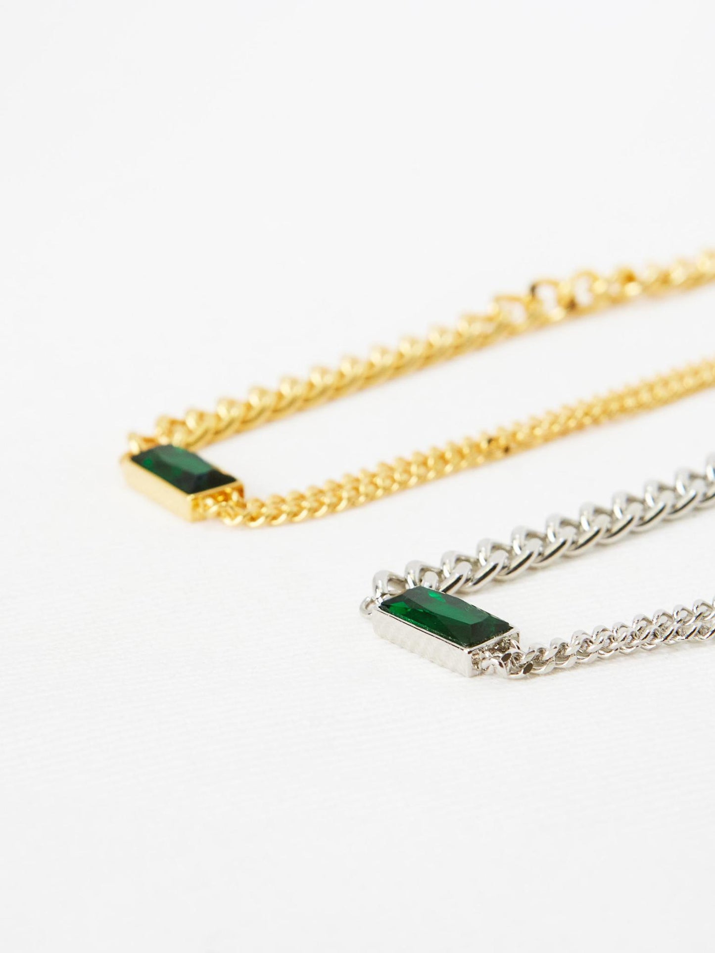 Double Chain Green Charm Necklace