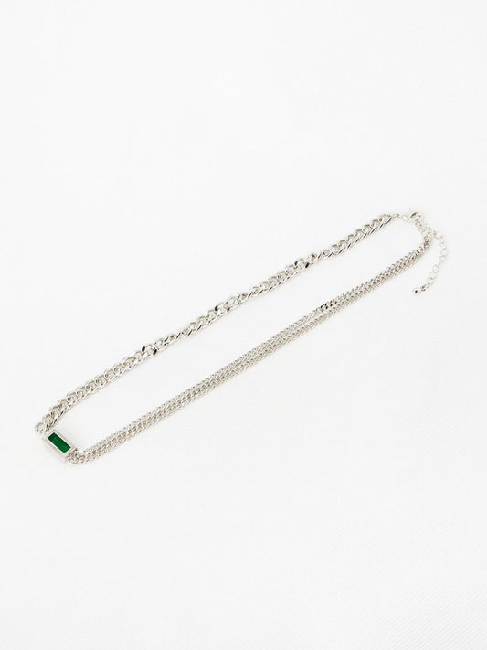 Double Chain Green Charm Necklace