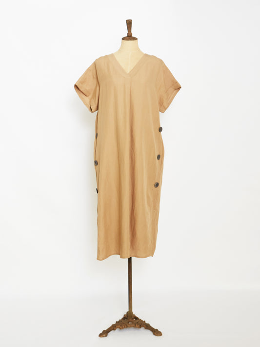 The Side Button Dress (Beige)