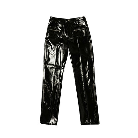 Zipper Pu Straight Trousers (Black)