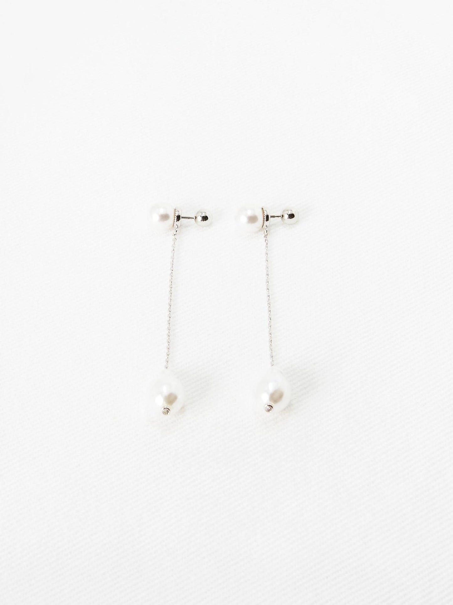 Silver Long Pearl Drop Earring