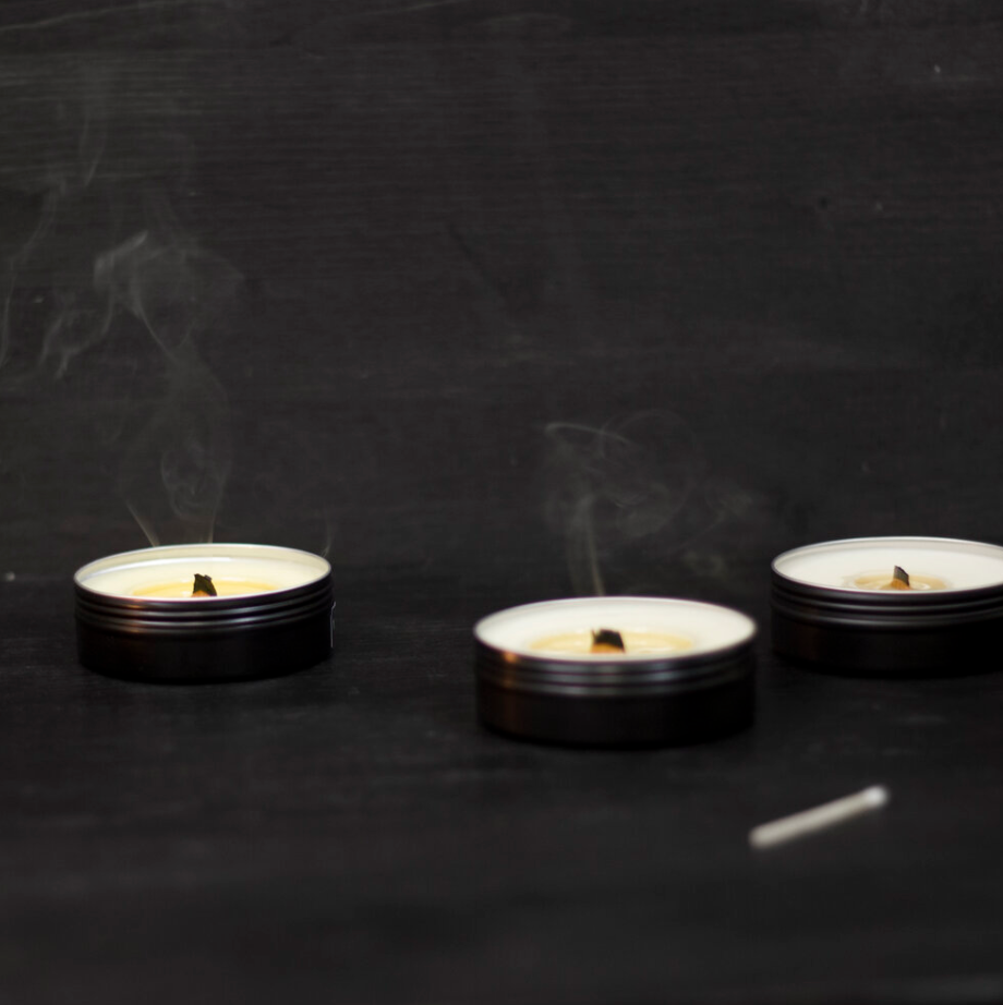 tobacco + vanilla mini tin candle